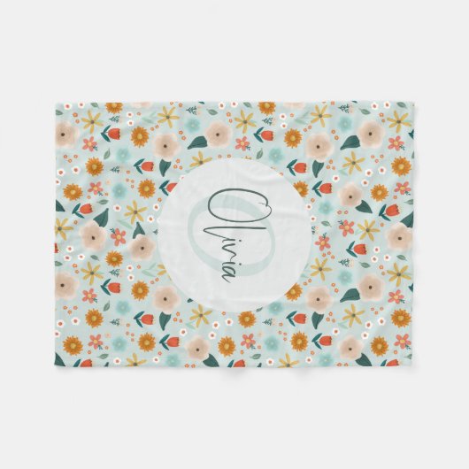 Cute and Girly Botanical Floral Monogram Fleece Deken (Voorkant (Horizontaal))