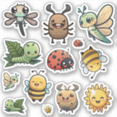 Cute and Happy Bug Stickers, Kawaii Bugs Sticker (Voorkant)