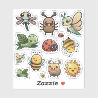 Cute and Happy Bug Stickers, Kawaii Bugs Sticker