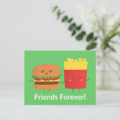 Cute and Happy Burger and Fries, Friends Forever Briefkaart (Staand voorkant)