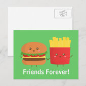 Cute and Happy Burger and Fries, Friends Forever Briefkaart (Voorkant / Achterkant)