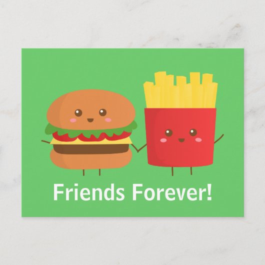 Cute and Happy Burger and Fries, Friends Forever Briefkaart (Voorkant)