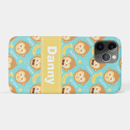 Cute and Happy Monkey, Bananas en Stars Pattern Case-Mate iPhone Case (Achterkant (horizontaal))