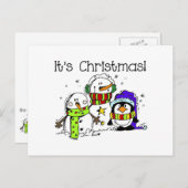 Cute and Jolly Snowmen and Penguins Het is Kerstmi Feestdagenkaart (Voorkant / Achterkant)