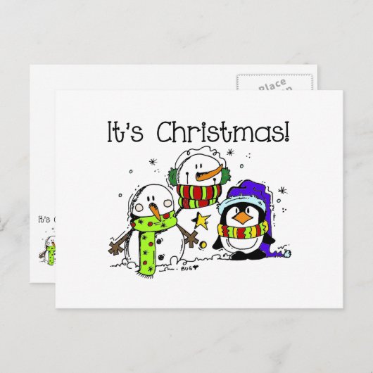 Cute and Jolly Snowmen and Penguins Het is Kerstmi Feestdagenkaart (Voorkant / Achterkant)
