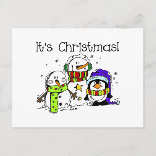 Cute and Jolly Snowmen and Penguins Het is Kerstmi Feestdagenkaart