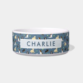 Cute and Modern Blue Dog Pattern Voerbakje