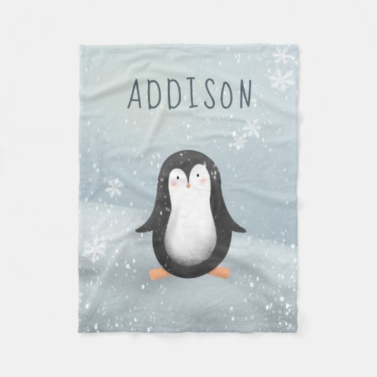 Cute and Modern Blue Winter Penguin Kinder Fleece Deken (Voorkant)