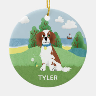 Cute and Modern English Springer Spaniel Kerstmis Keramisch Ornament