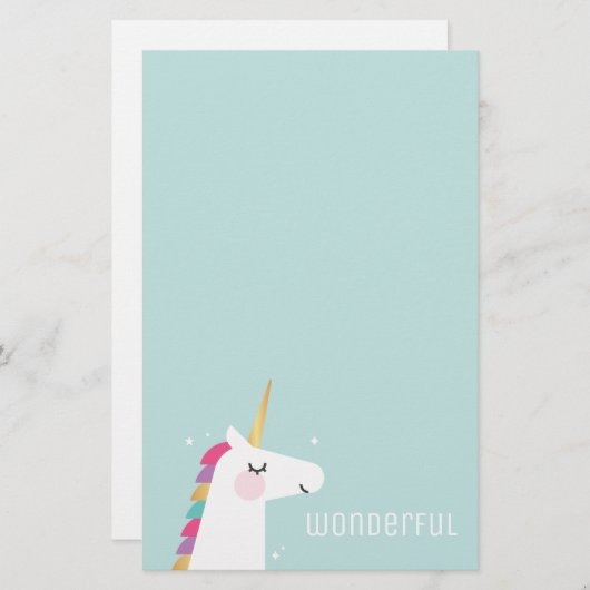 Cute and Modern Rainbow Unicorn Briefpapier (Voorkant / Achterkant)