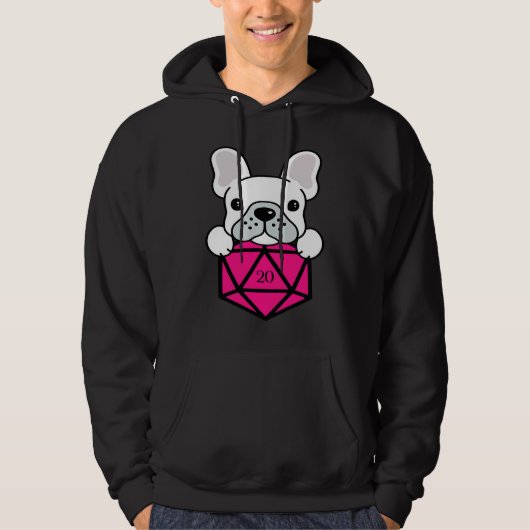 Cute and Nerdy Dog Pink Polyhedral D20 Dice Set Hoodie (Voorkant)