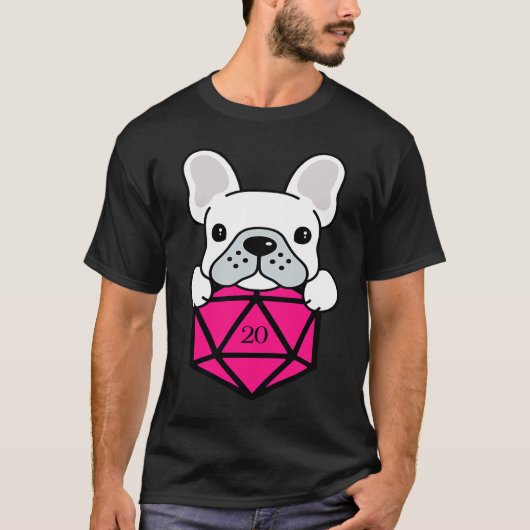 Cute and Nerdy Dog Pink Polyhedral D20 Dice Set T-shirt (Voorkant)