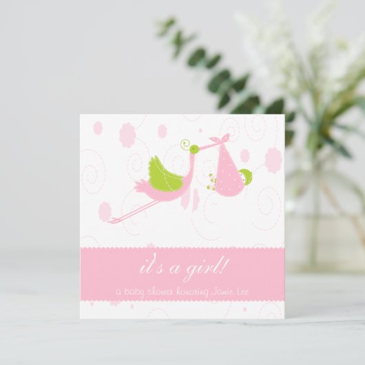 Cute and Pink "Het is een meisje" Baby shower Kaart (Staand voorkant)