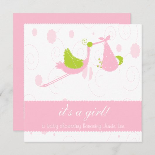 Cute and Pink "Het is een meisje" Baby shower Kaart (Voorkant / Achterkant)