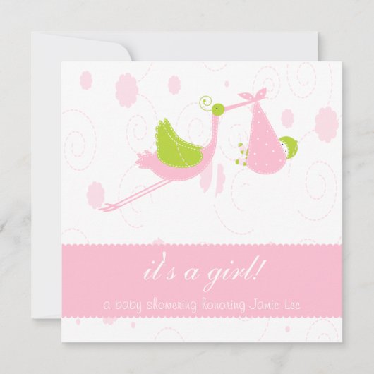 Cute and Pink "Het is een meisje" Baby shower Kaart (Voorkant)