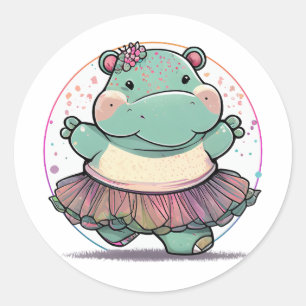 Cute and Playful Dansende Hippo in een Tutu Ronde Sticker