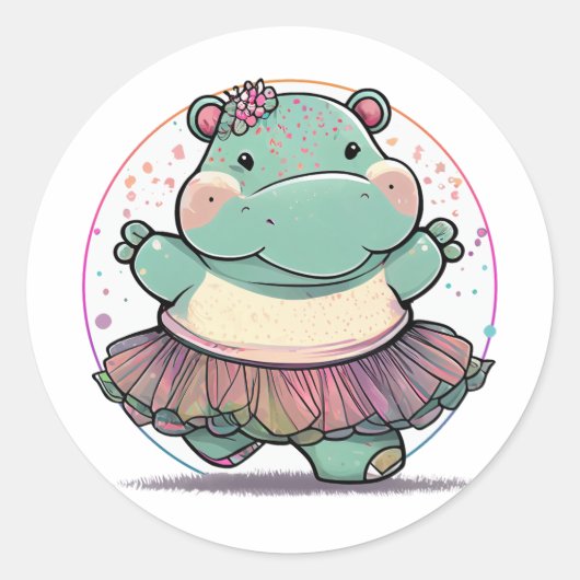 Cute and Playful Dansende Hippo in een Tutu Ronde Sticker (Voorkant)