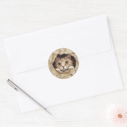 Cute and Playful Kitten Ronde Sticker (Envelop)