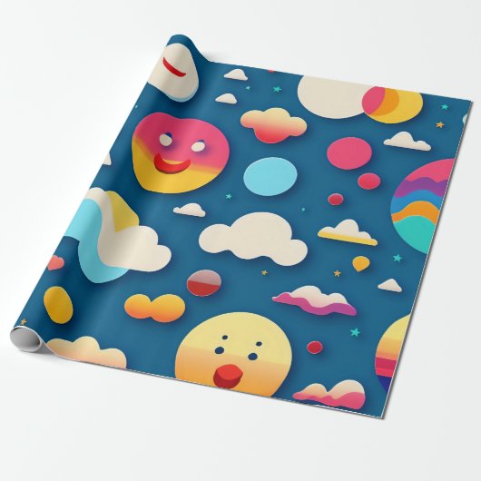 Cute and Quirky Fun Cartoon Pattern Cadeaupapier (Uitgerold)