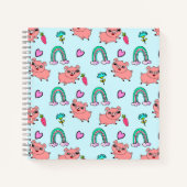Cute and Quirky Pigs and Rainbows Pattern Notitieboek (Voorkant)