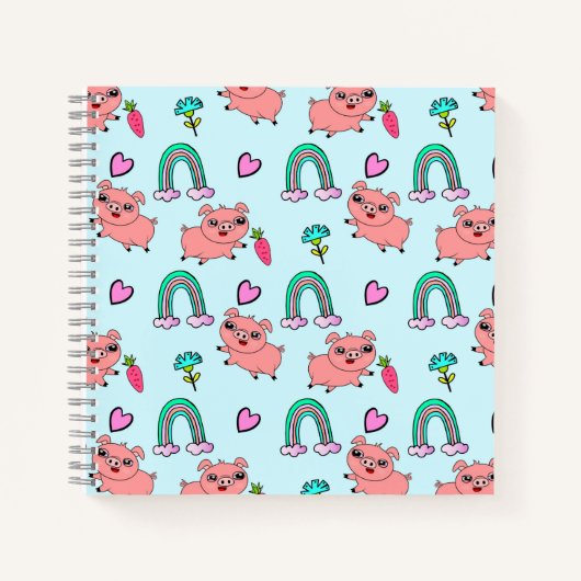 Cute and Quirky Pigs and Rainbows Pattern Notitieboek (Voorkant)