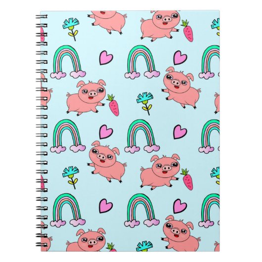 Cute and Quirky Pigs and Rainbows Pattern Notitieboek (Voorkant)