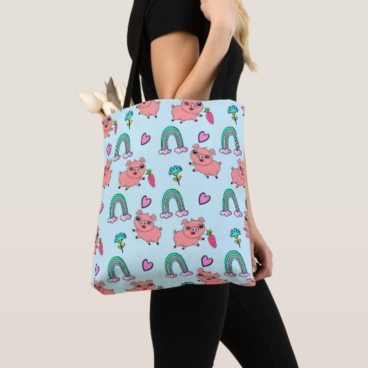 Cute and Quirky Pigs and Rainbows Pattern Tote Bag (Dichtbij)