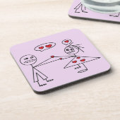 Cute and Romantic Stick Figuurpaar in LOVE Onderzetter (Linkerzijde)