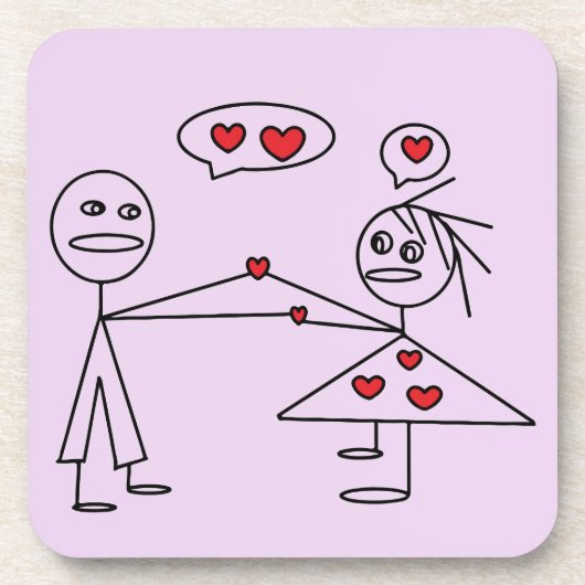Cute and Romantic Stick Figuurpaar in LOVE Onderzetter (Voorkant)