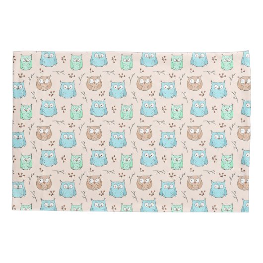 Cute and Schattig Tiny Owls Birds Pattern | Kussensloop (Achterkant-Links)