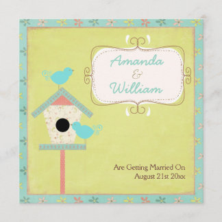 Cute and shabby ~ Birds and Birdhouse Wedding Kaart