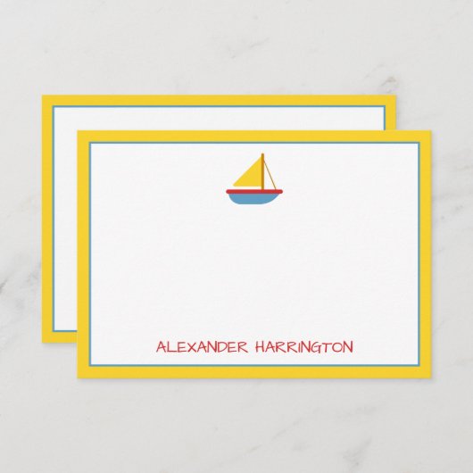 Cute and Simple Sailboat Personalized Notitiekaartje (Voorkant / Achterkant)
