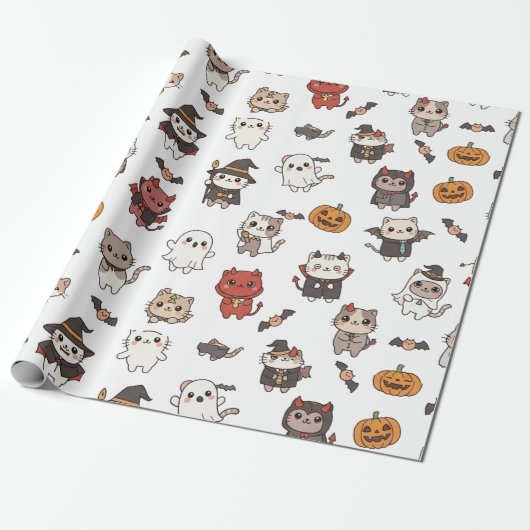Cute and Spooky Halloween Cats Wrapping Paper Cadeaupapier (Uitgerold)