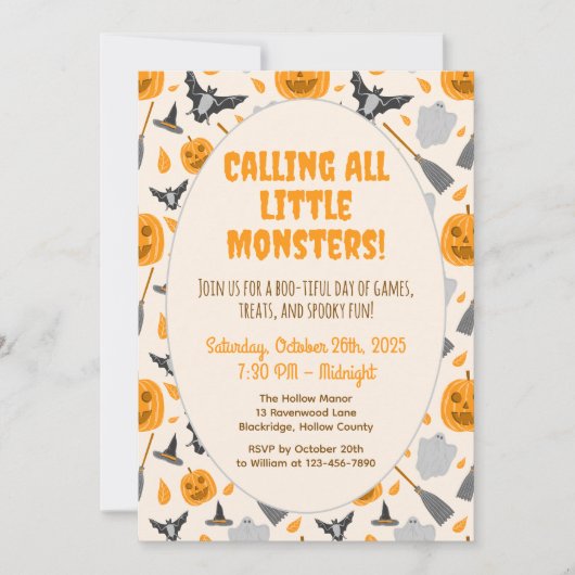 Cute and spooky halloween party invitation kaart (Voorkant)