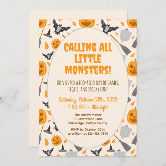 Cute and spooky halloween party invitation kaart (Voorkant / Achterkant)