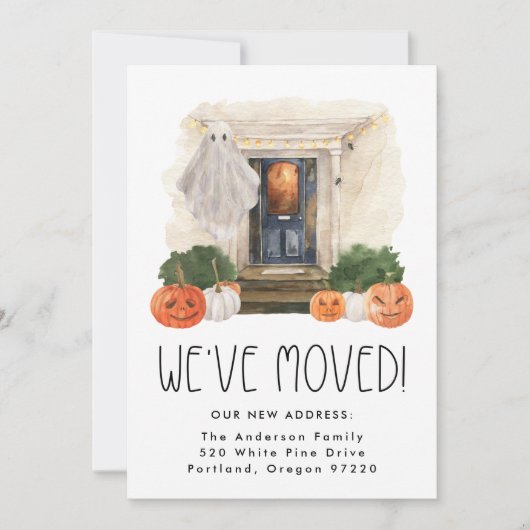 Cute and Spooky Haunted House Halloween Moving Aankondiging (Voorkant)