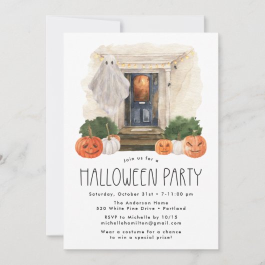 Cute and Spooky Haunted House Halloween Party Kaart (Voorkant)