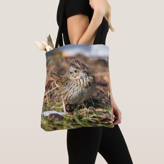 Cute and Spunky Lincoln's Sparrow Tote Bag (Dichtbij)