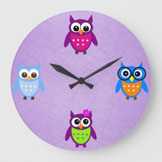 Cute and Trendy Owl Clock Grote Klok (Voorkant)