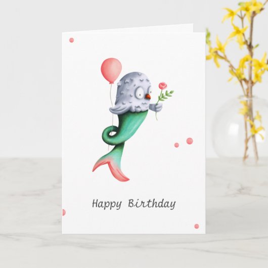 Cute and Unique Owl Mermaid Personalized Birthday Kaart (Gele Bloem)