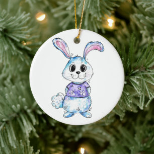 Cute and Whimsical Blue Bunny Keramisch Ornament