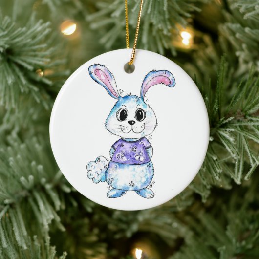 Cute and Whimsical Blue Bunny Keramisch Ornament (Boom)