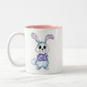 Cute and Whimsical Blue Bunny Tweekleurige Koffiemok (Links)