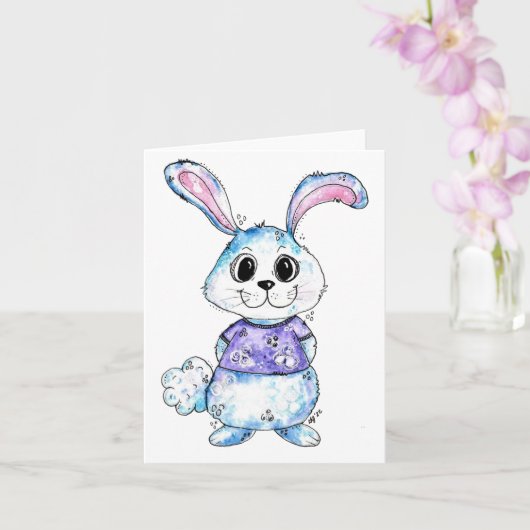 Cute and Whimsical Blue Bunny Waterverf Kaart (Orchidee)