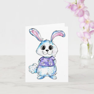 Cute and Whimsical Blue Bunny Waterverf Kaart