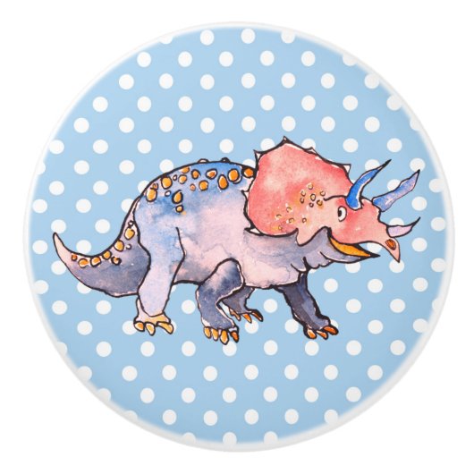 Cute and Whimsical Dinosaurs Ceramic Knob. Keramische Knop (Voorkant)