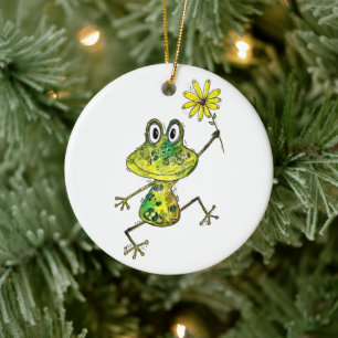 Cute and Whimsical Happy Frog Keramisch Ornament