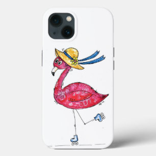 Cute and Whimsical Pink Flamingo on Roller Schaats Case-Mate iPhone Case