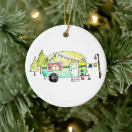 Cute and Whimsical Retro Happy Camper Keramisch Ornament