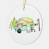 Cute and Whimsical Retro Happy Camper Keramisch Ornament (Links)